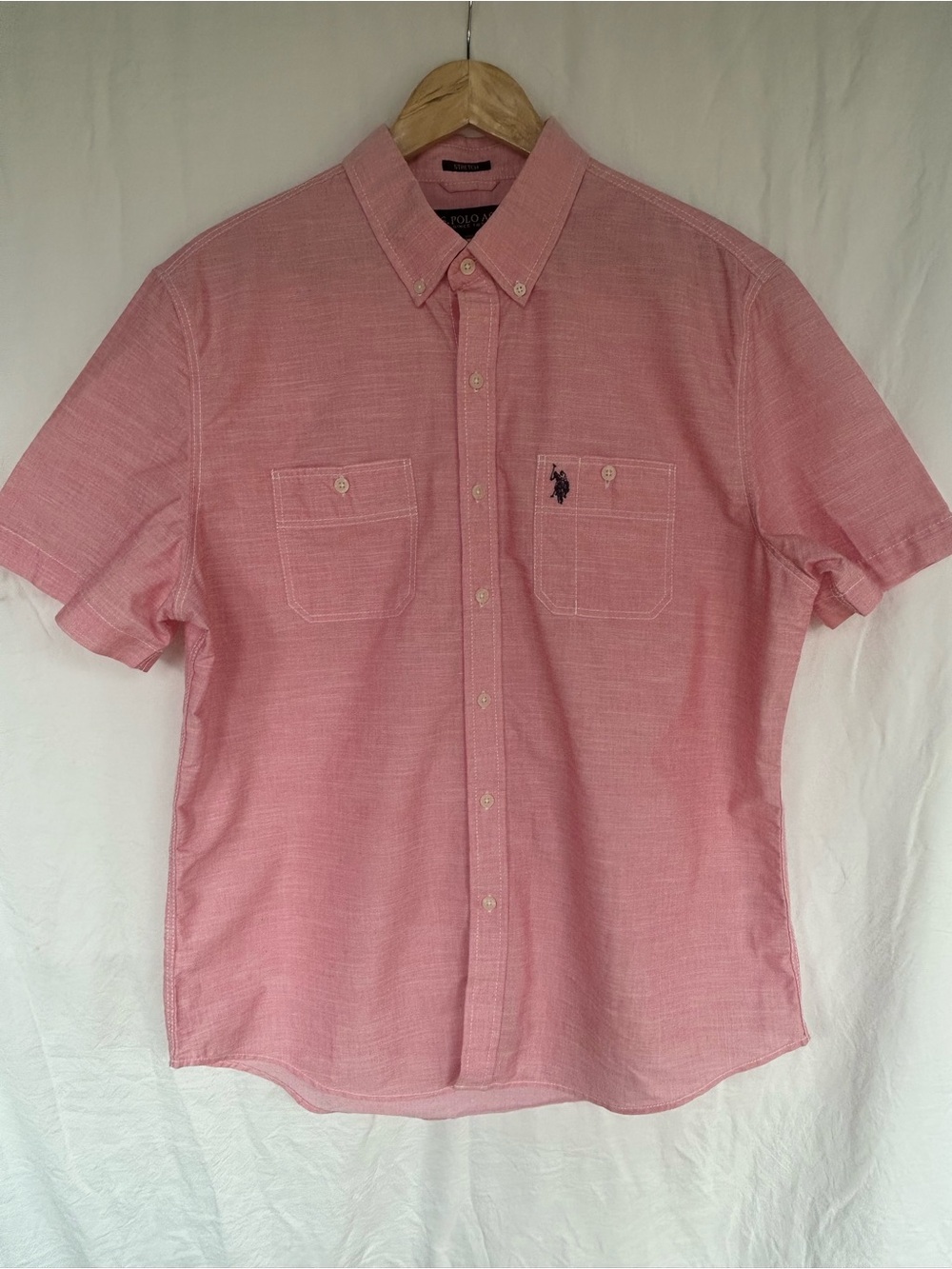 Men’s Polo Assn. Pink/Coral Short Sleeve Button Down size Large